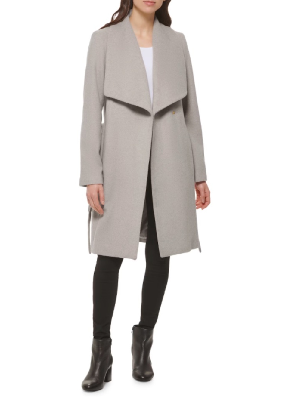 Cole Haan Wool Blend Belted Coat Wide Notch Lapel Beige Size 6